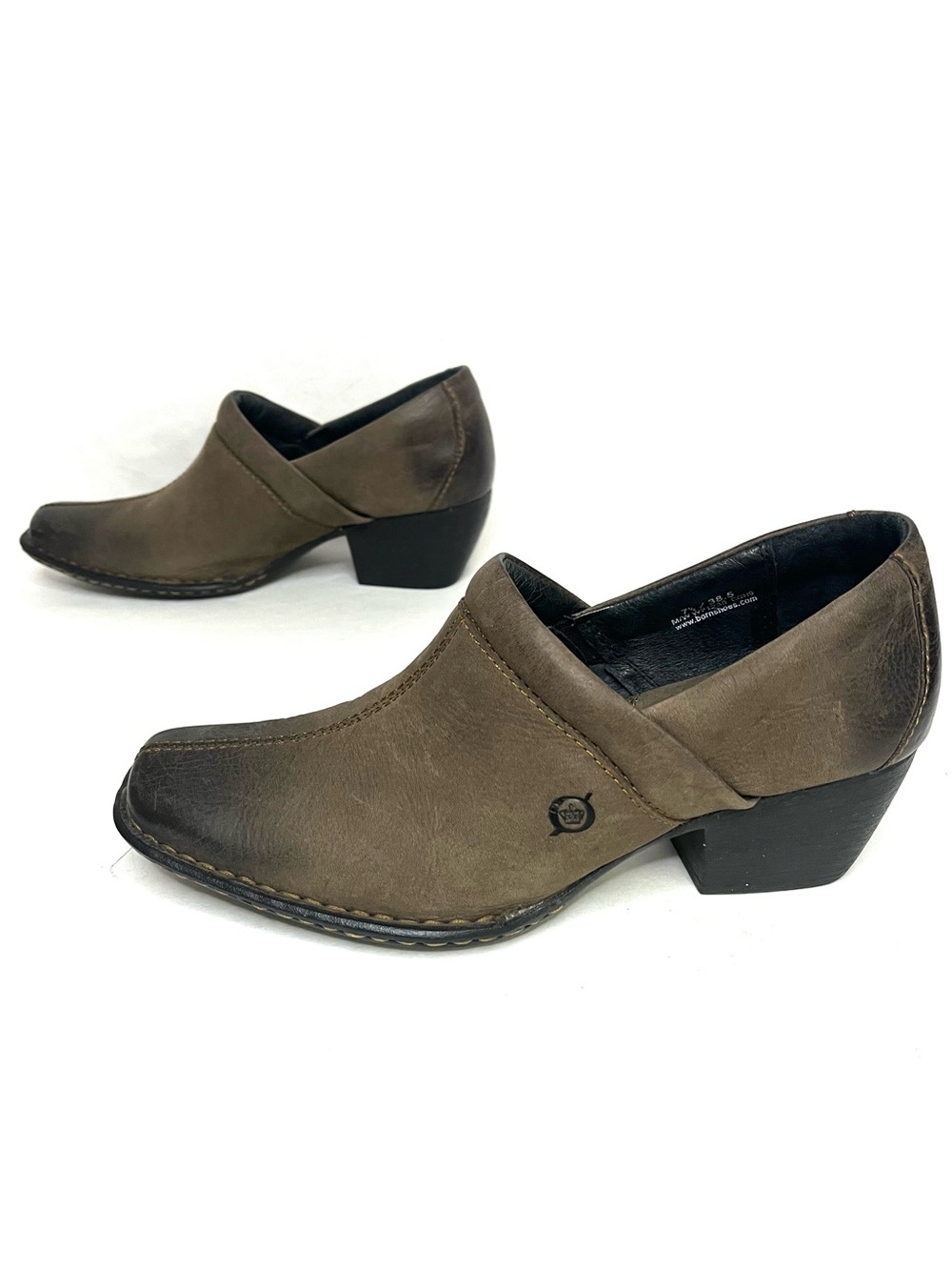 Born Kinney Brown Distressed Leather Slip-on Ankle Booties - Sz 7.5 - Picture 2 of 10